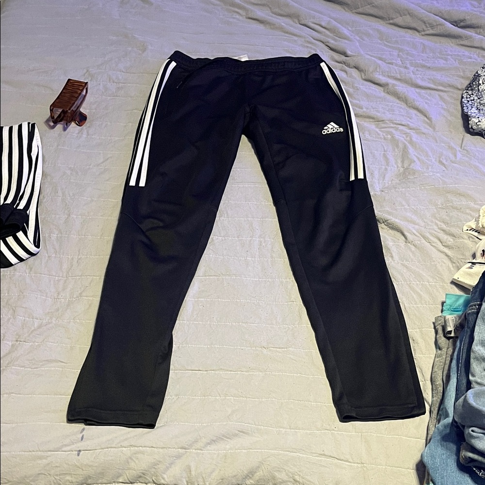 adidas Black Joggers with White Side Stripes